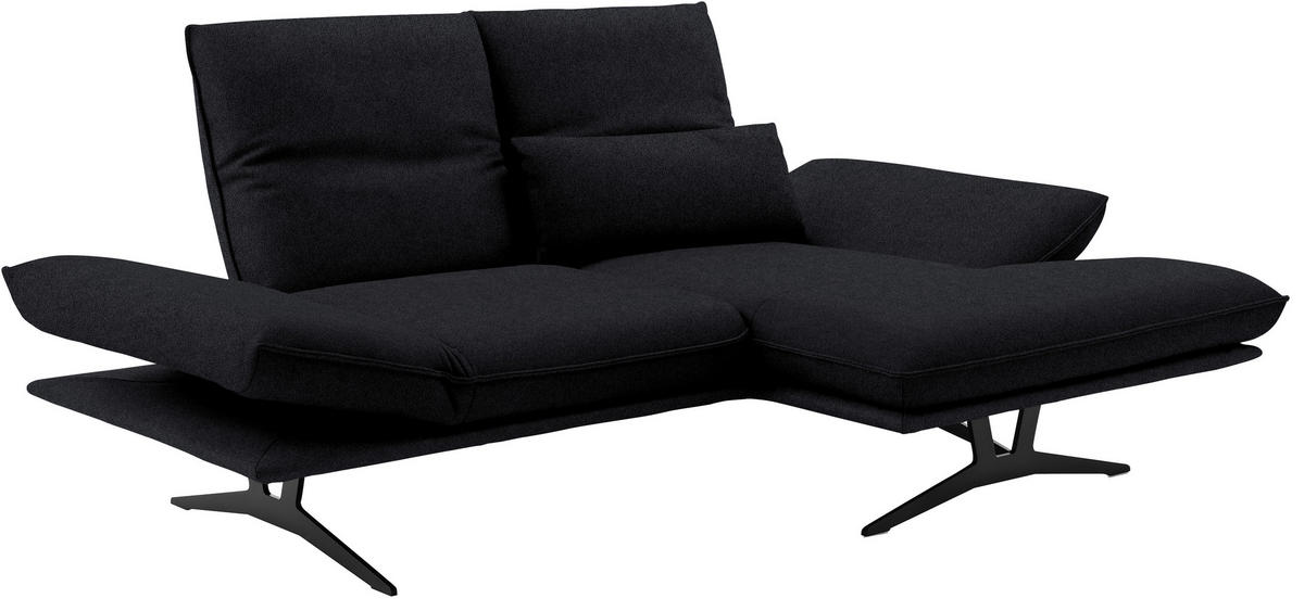 ECKSOFA in Echtleder Schwarz  - Schwarz, Design, Leder/Metall (210/130cm) - Dieter Knoll