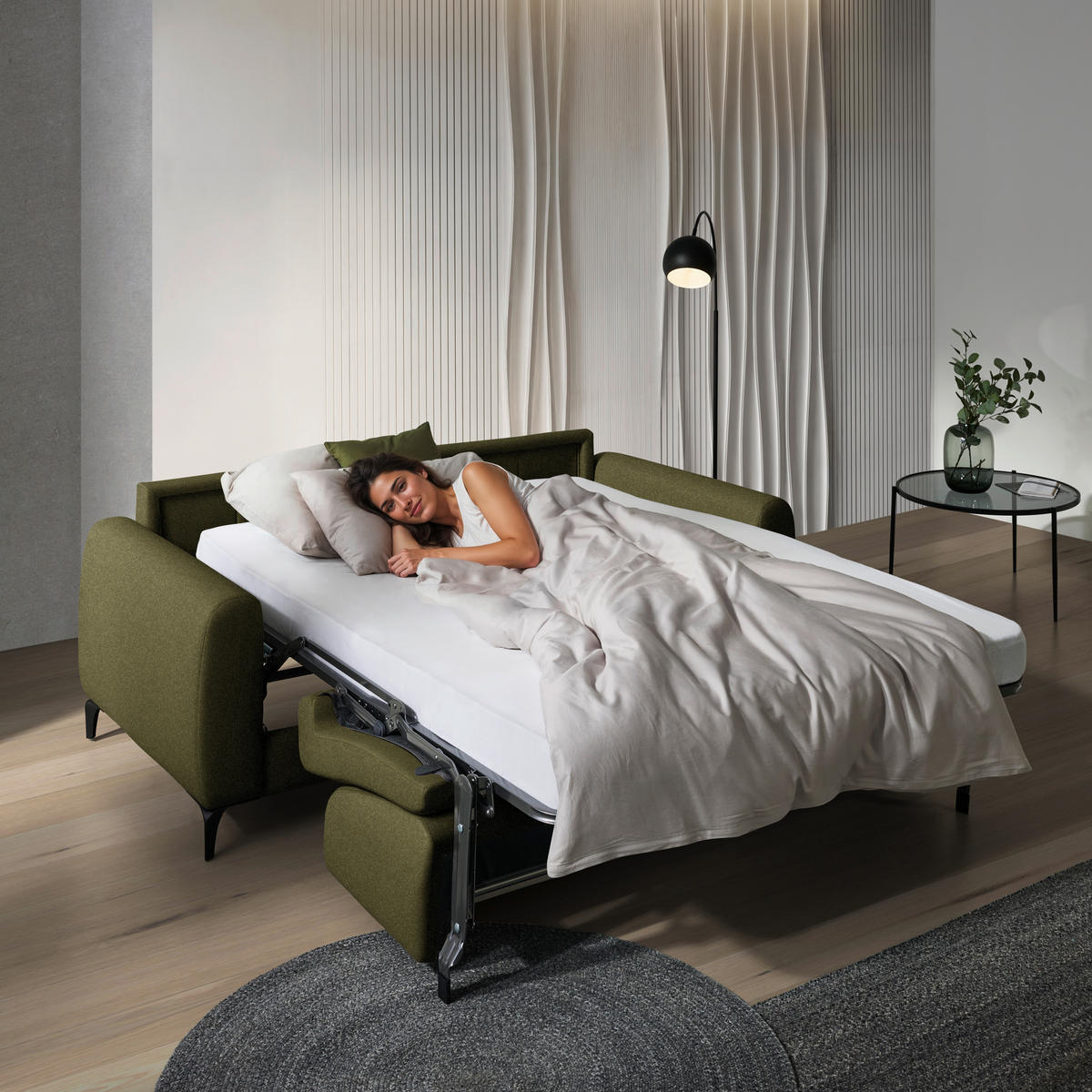 SCHLAFSOFA Flachgewebe Olivgrün  - Schwarz/Olivgrün, Konventionell, Holz/Textil (203/88/102cm) - Novel