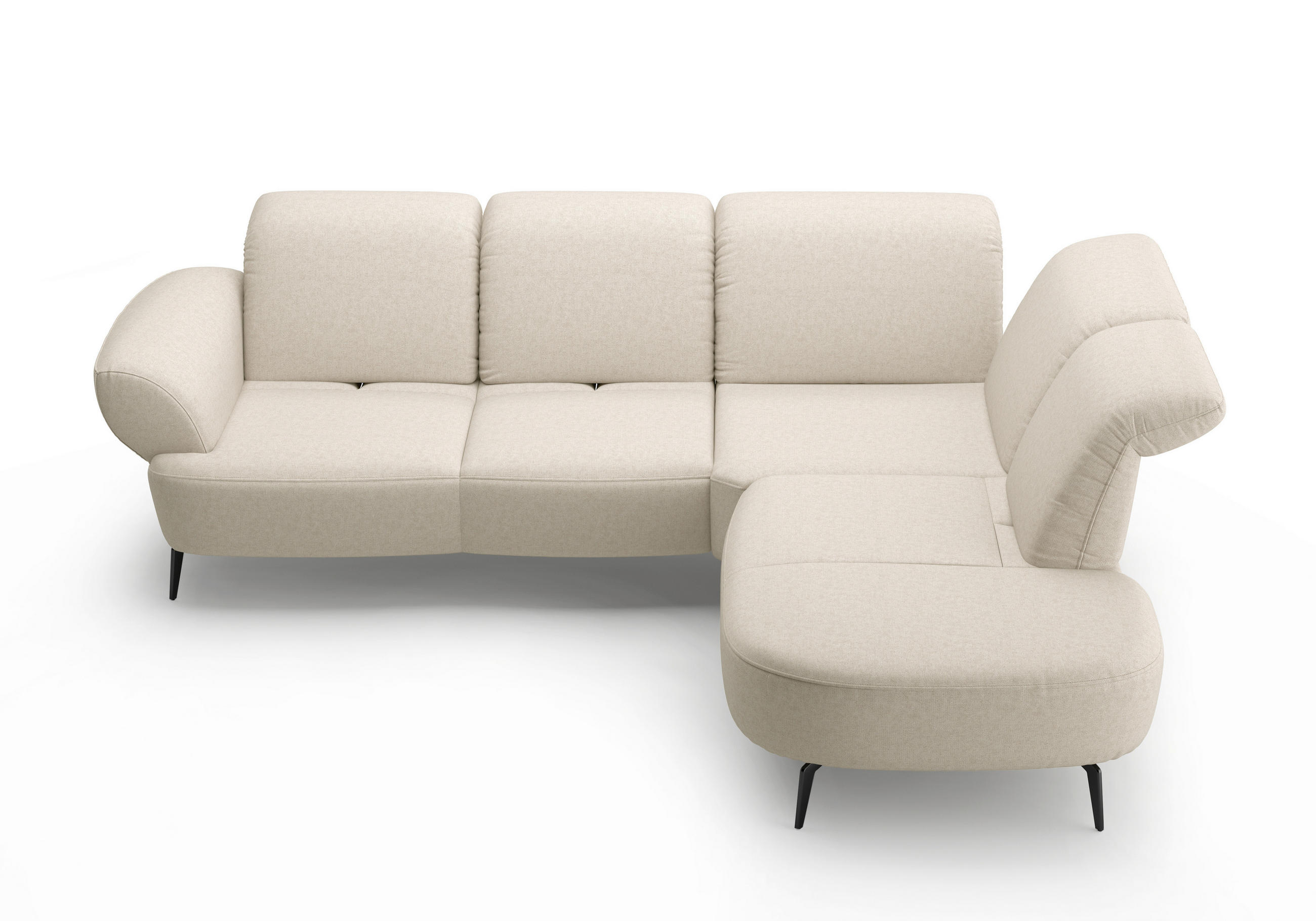 ECKSOFA in Flachgewebe Creme  - Creme/Schwarz, Modern, Textil/Metall (302/270cm) - Sit & More