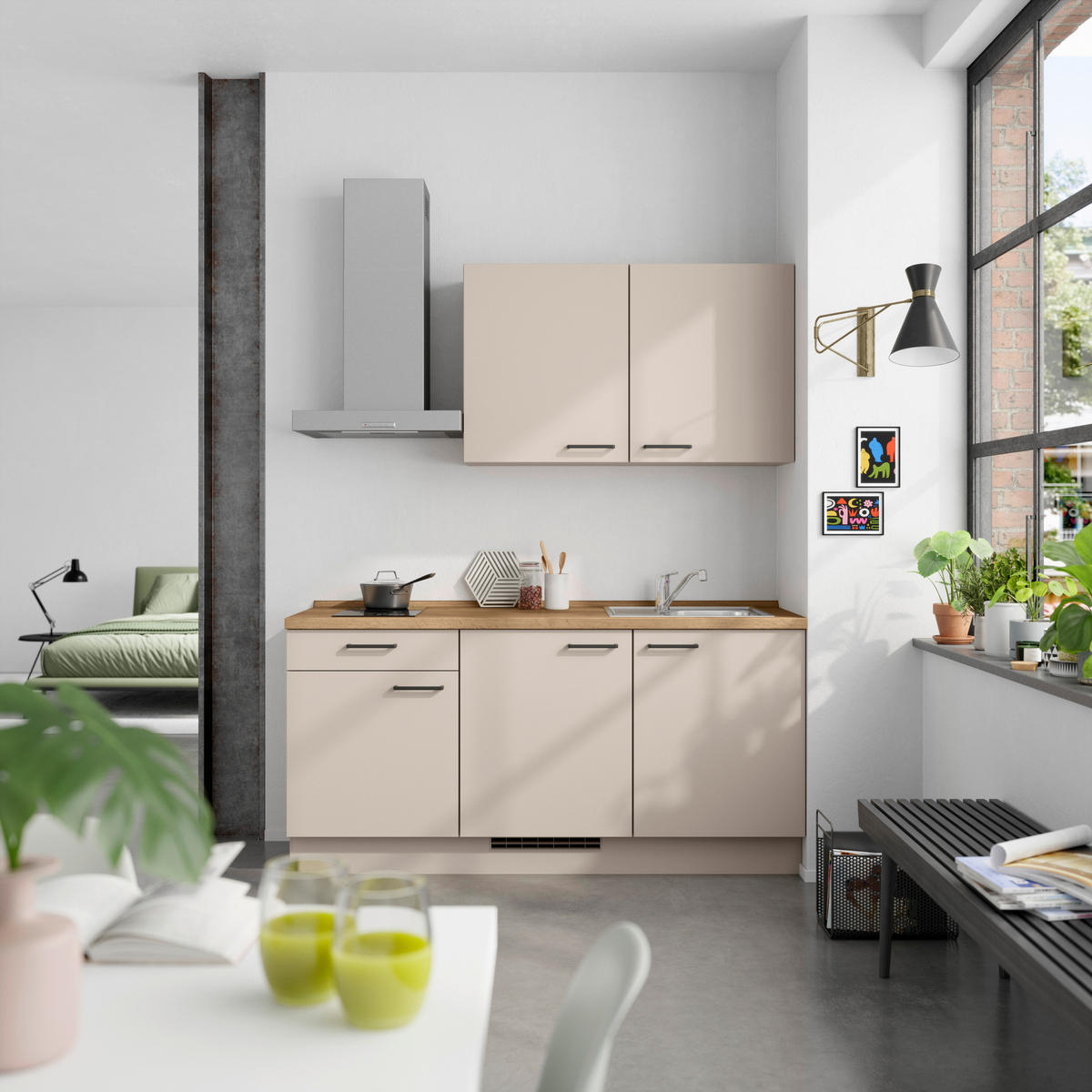 KÜCHENLEERBLOCK 180 cm   in Eichefarben, Sandfarben  - Sandfarben/Eichefarben, MODERN, Holzwerkstoff/Metall (180cm) - Nobilia