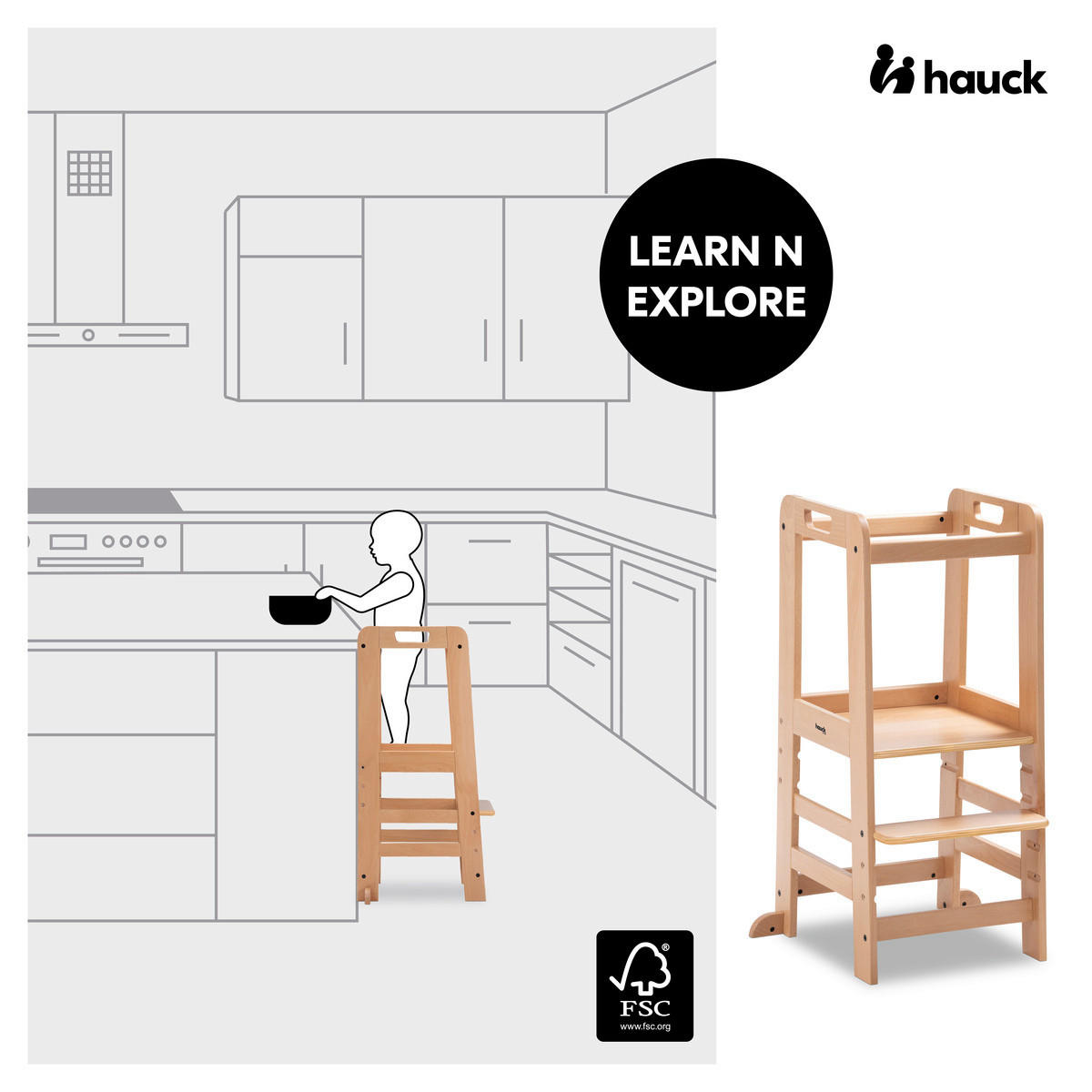 LERNTURM Learn N Explore  - Buchefarben, Basics, Holz (46/90,5/54cm) - Hauck