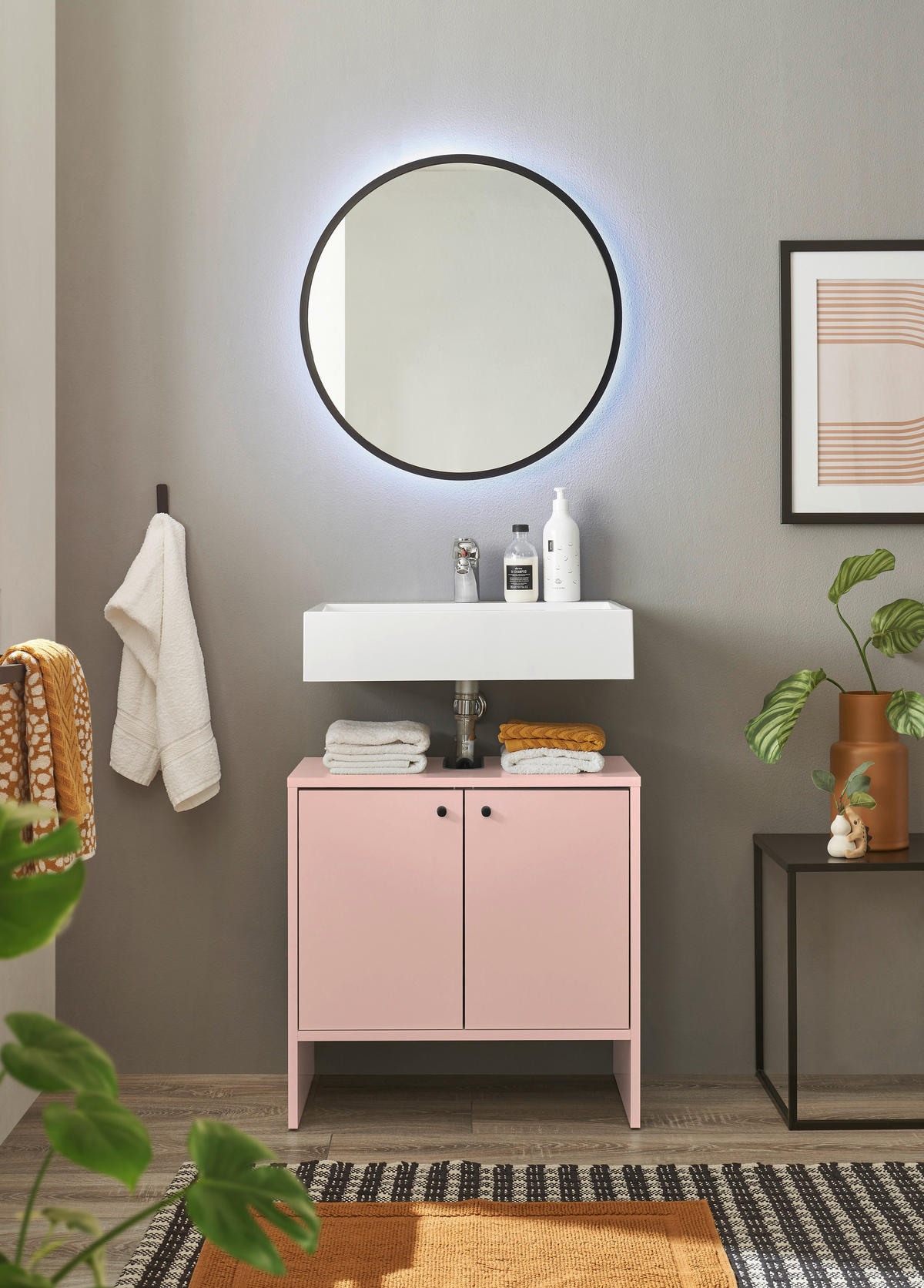 WASCHBECKENUNTERSCHRANK 60/60/35 cm  - Schwarz/Rosa, Modern, Holzwerkstoff/Kunststoff (60/60/35cm) - MID.YOU