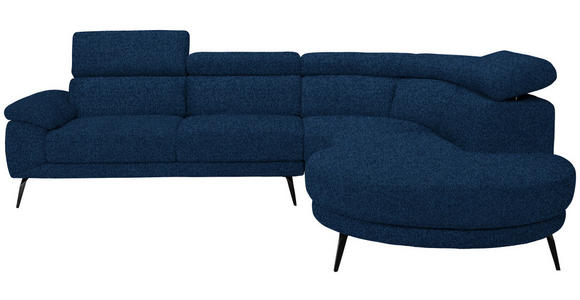 ECKSOFA in Velours Dunkelblau  - Schwarz/Dunkelblau, Design, Textil/Metall (299/264cm) - Novel