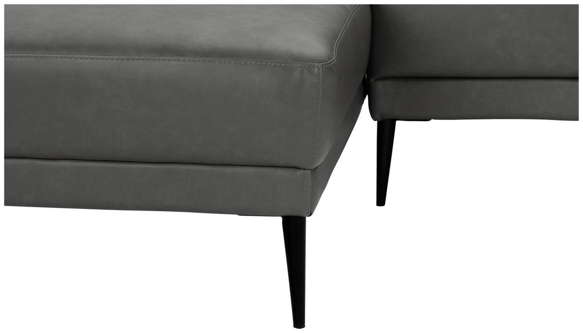 ECKSOFA Grau Echtleder  - Schwarz/Grau, Design, Leder/Metall (233/153cm) - Livetastic