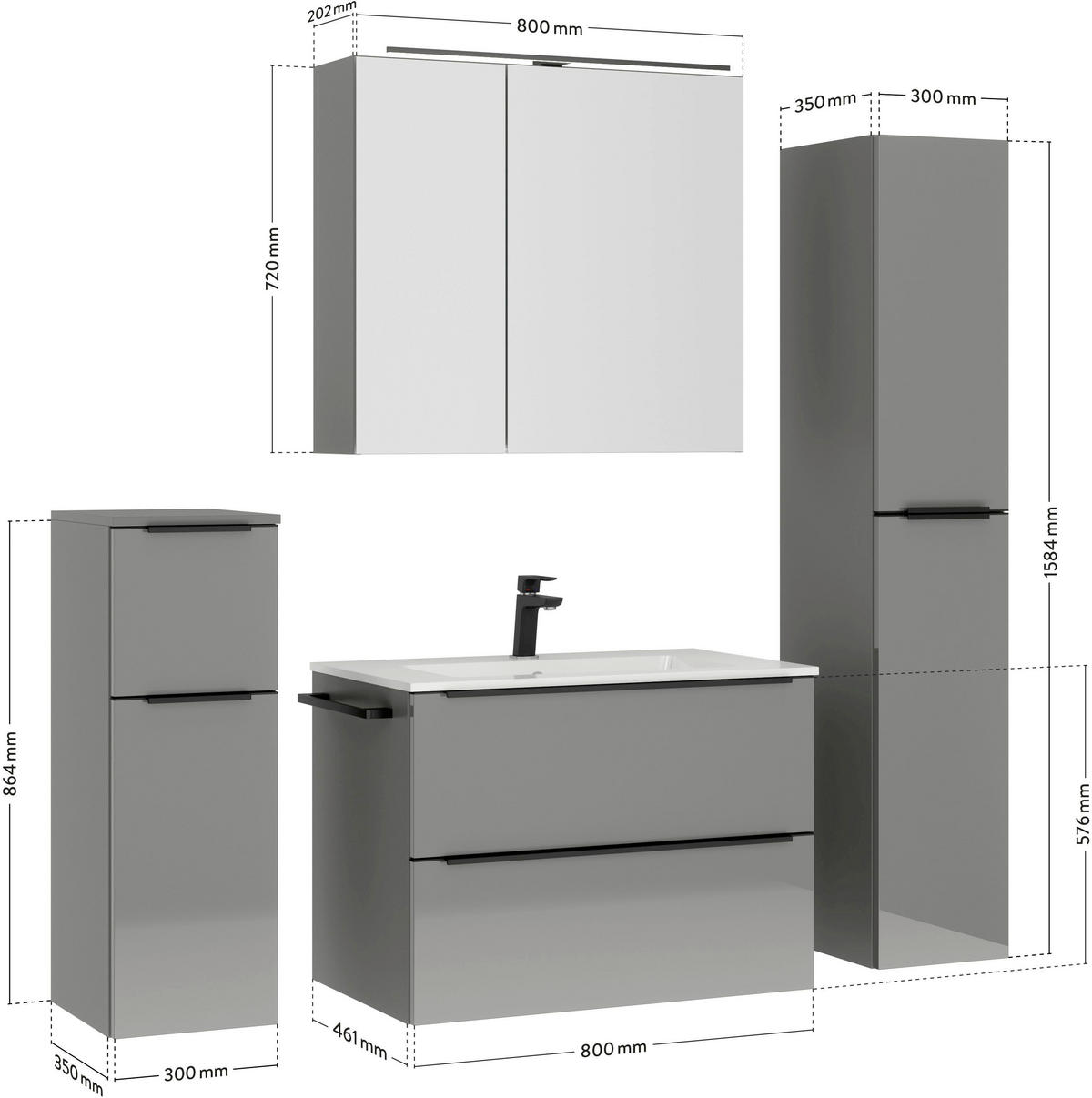 WASCHTISCHKOMBI 81 cm  - Schieferfarben/Schwarz, MODERN, Holzwerkstoff/Stein (81cm) - Nobilia