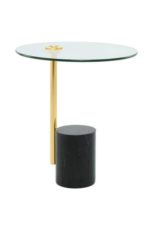 BEISTELLTISCH in Metall, Glas, Stein 44/44/50 cm  - Goldfarben/Schwarz, Modern, Glas/Stein (44/44/50cm) - Kayoom