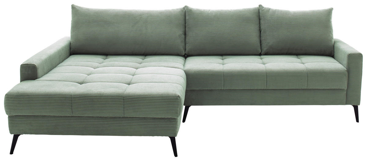 ECKSOFA Pastellgrün Cord  - Pastellgrün/Schwarz, KONVENTIONELL, Textil/Metall (173/280cm) - Hom`in
