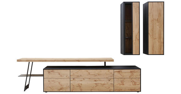 WOHNWAND in Anthrazit, Eichefarben - Eichefarben/Anthrazit, Natur, Glas/Holz (326/197/49cm) - Valnatura