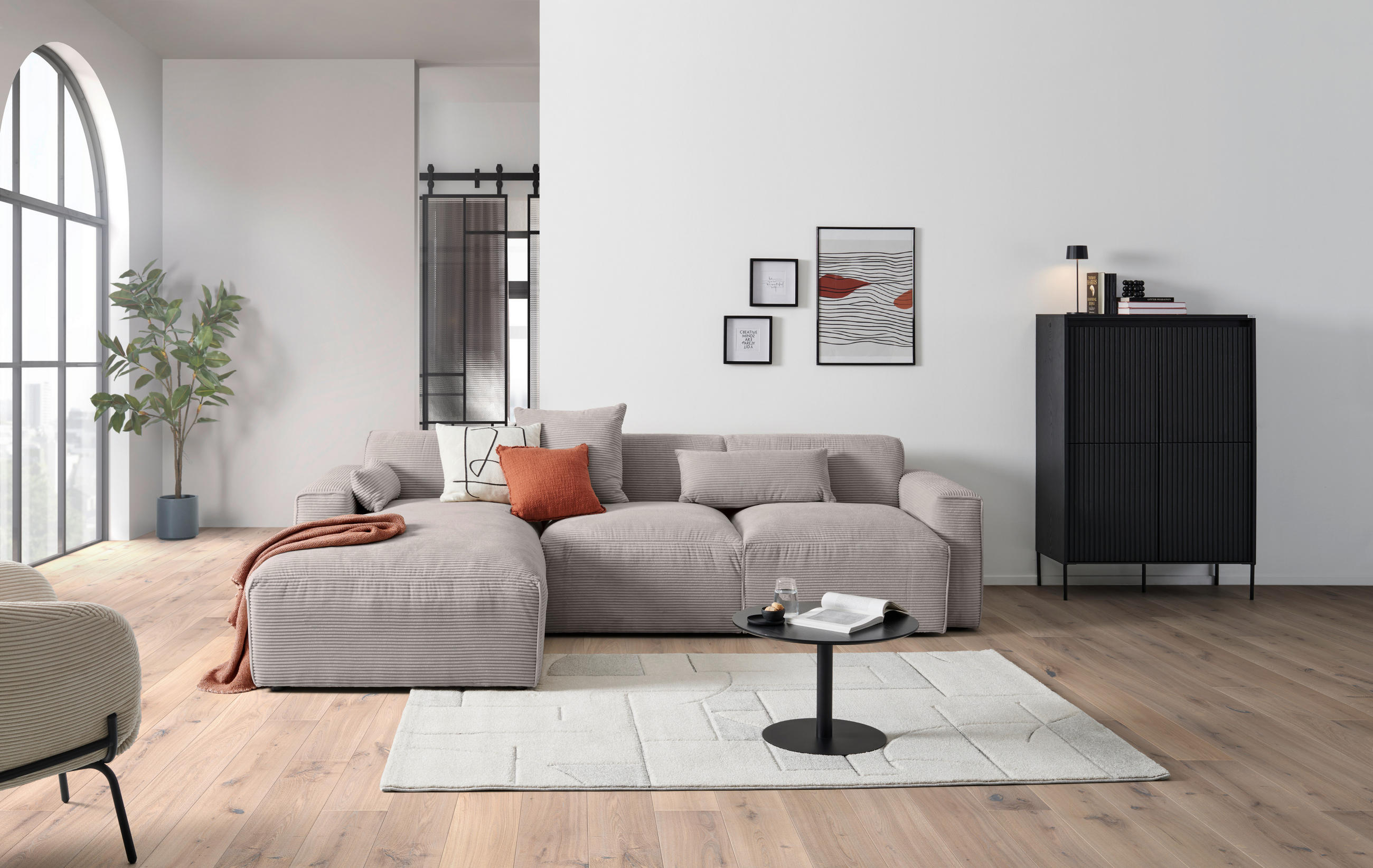 ECKSOFA in Cord Taupe  196/303 cm  - Taupe/Schwarz, Design, Kunststoff/Textil (196/303cm) - Livetastic