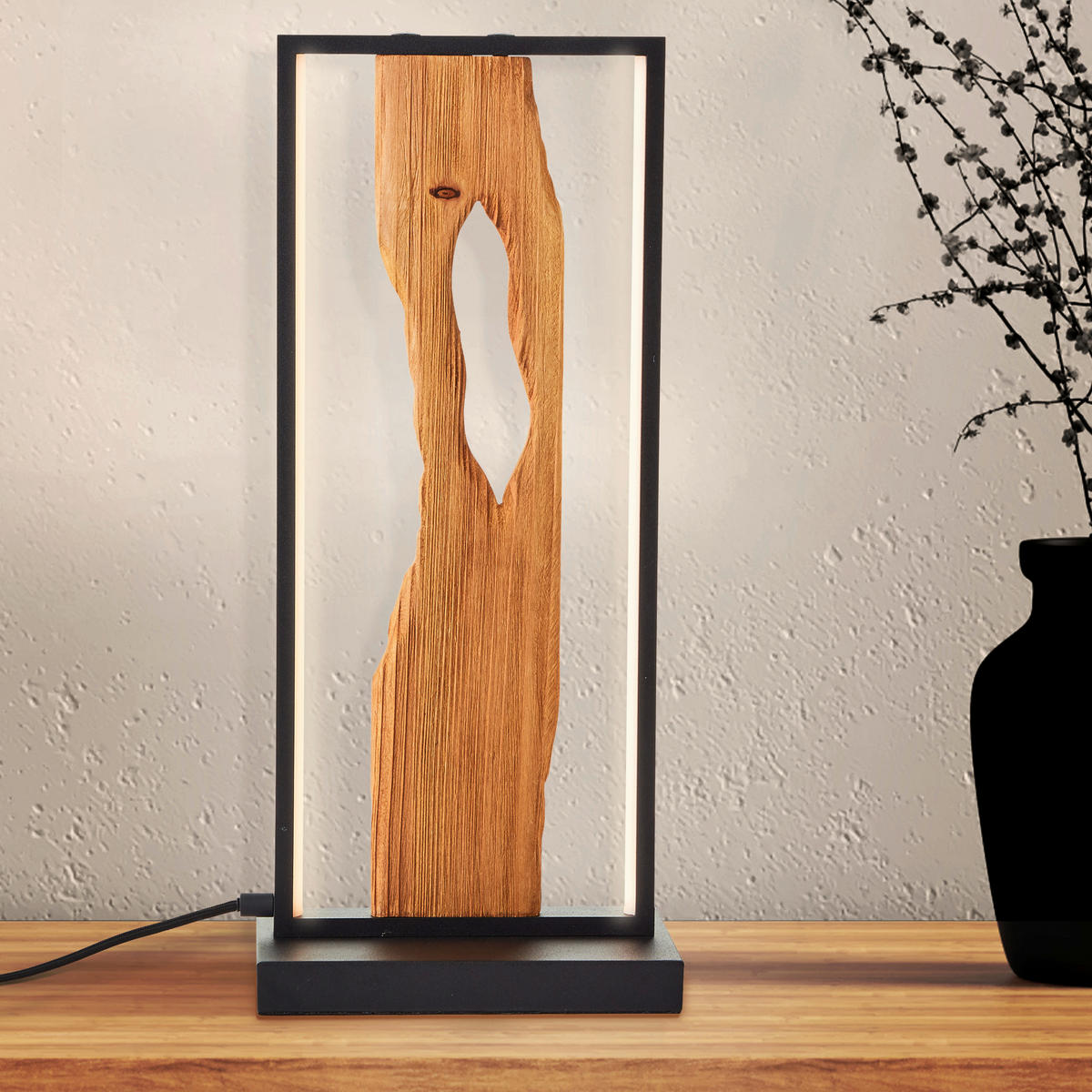 LED-TISCHLEUCHTE 22/15/50 cm   - Schwarz/Braun, Design, Holz/Metall (22/15/50cm) - Brilliant