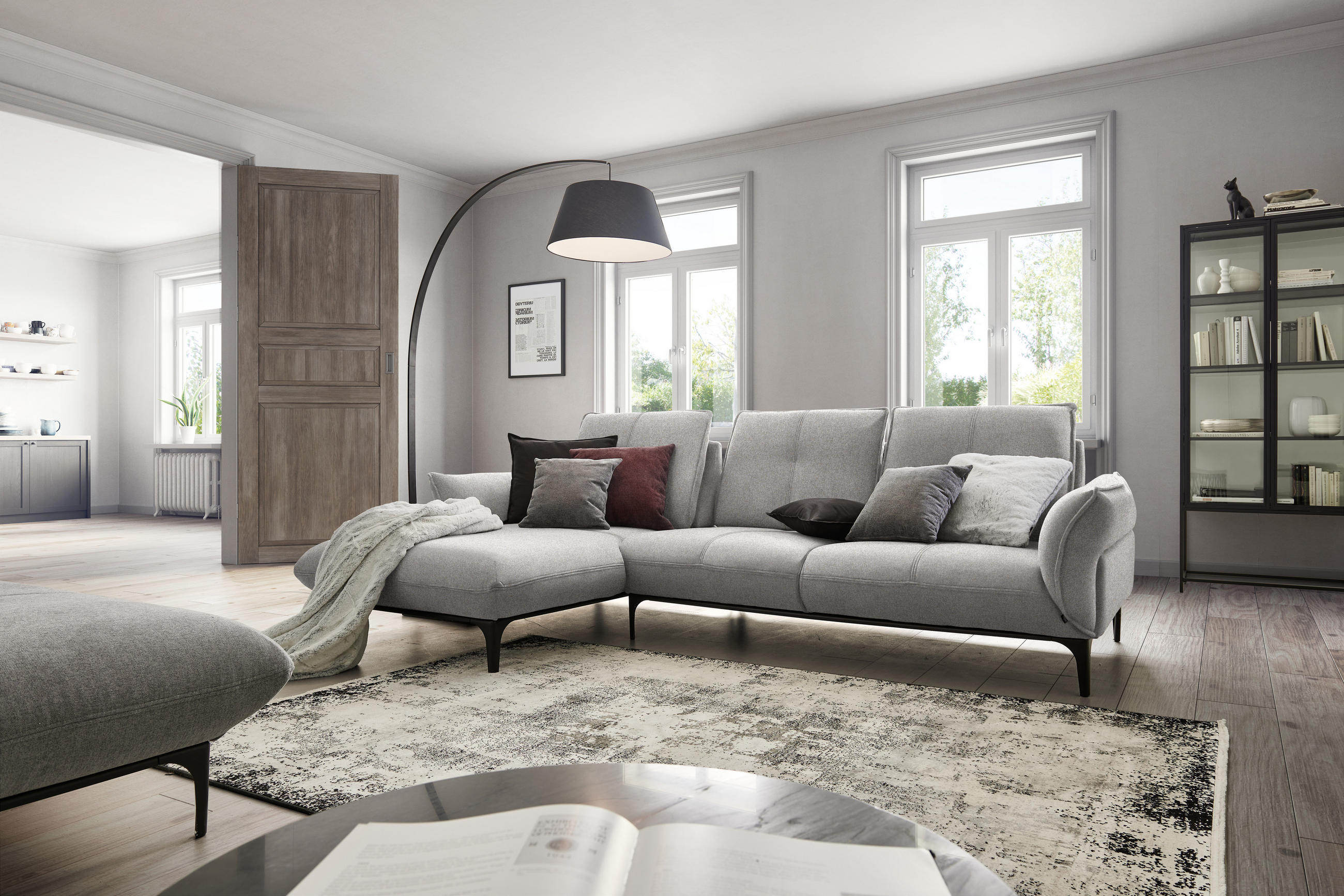 ECKSOFA in Webstoff Graubraun  - Graubraun/Schwarz, Natur, Textil (182/277cm) - Valnatura