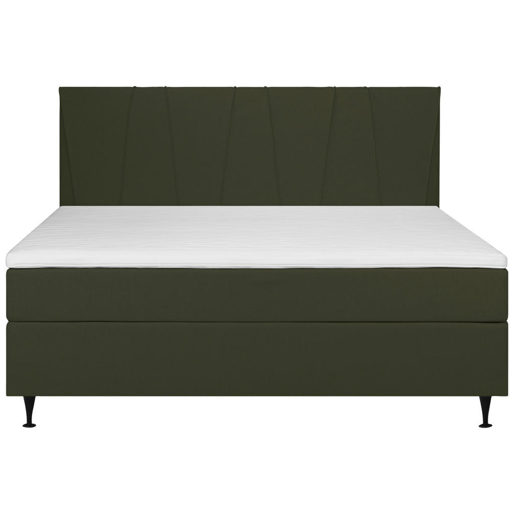 Thumbnail - Mid.you Boxspringbett, Dunkelgrün, Textil, H3, Höhe ca. 36 cm, 140x200 cm, gepolstertes Kopfteil, Topper durchgehend, in...