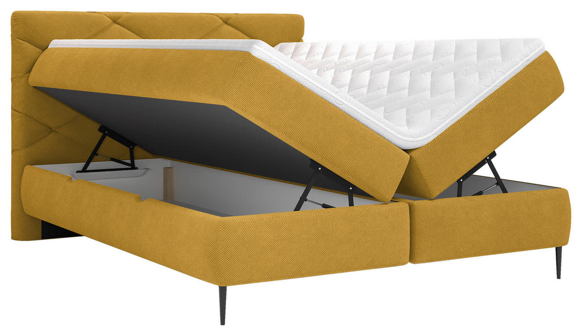 BOXSÄNG 140/200 cm  i currygul  - currygul/svart, Modern, metall/trämaterial (140/200cm) - MID.YOU