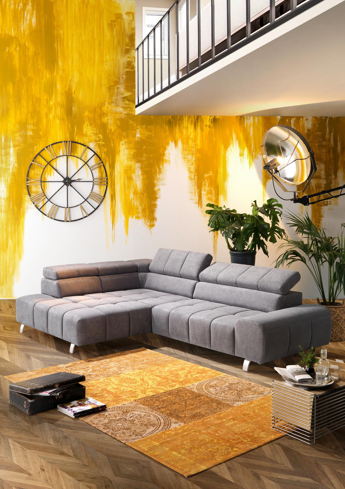 ECKSOFA Dunkelgrau Webstoff  - Dunkelgrau/Silberfarben, Design, Textil/Metall (201/295cm) - Hom`in