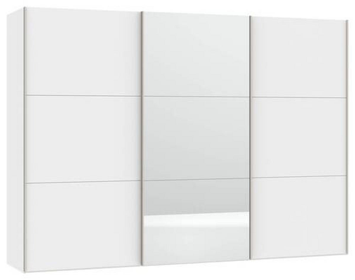 SCHWEBETÜRENSCHRANK 303/215/65 cm 3-türig Weiß  - Edelstahlfarben/Weiß, Design, Glas/Holzwerkstoff (303/215/65cm) - Boxxx