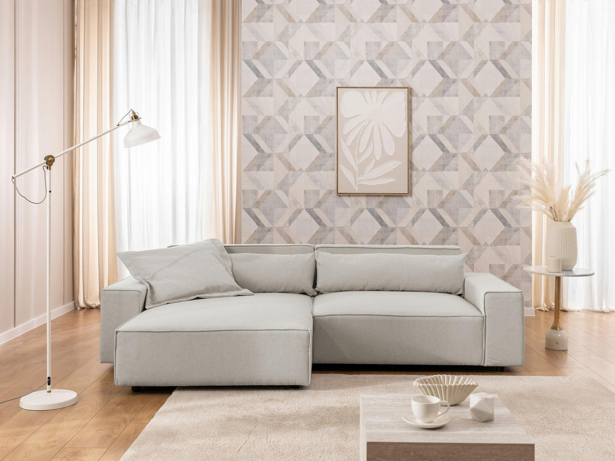 ECKSOFA Webstoff Beige  - Beige/Schwarz, Design, Kunststoff/Textil (251/142cm) - P & B