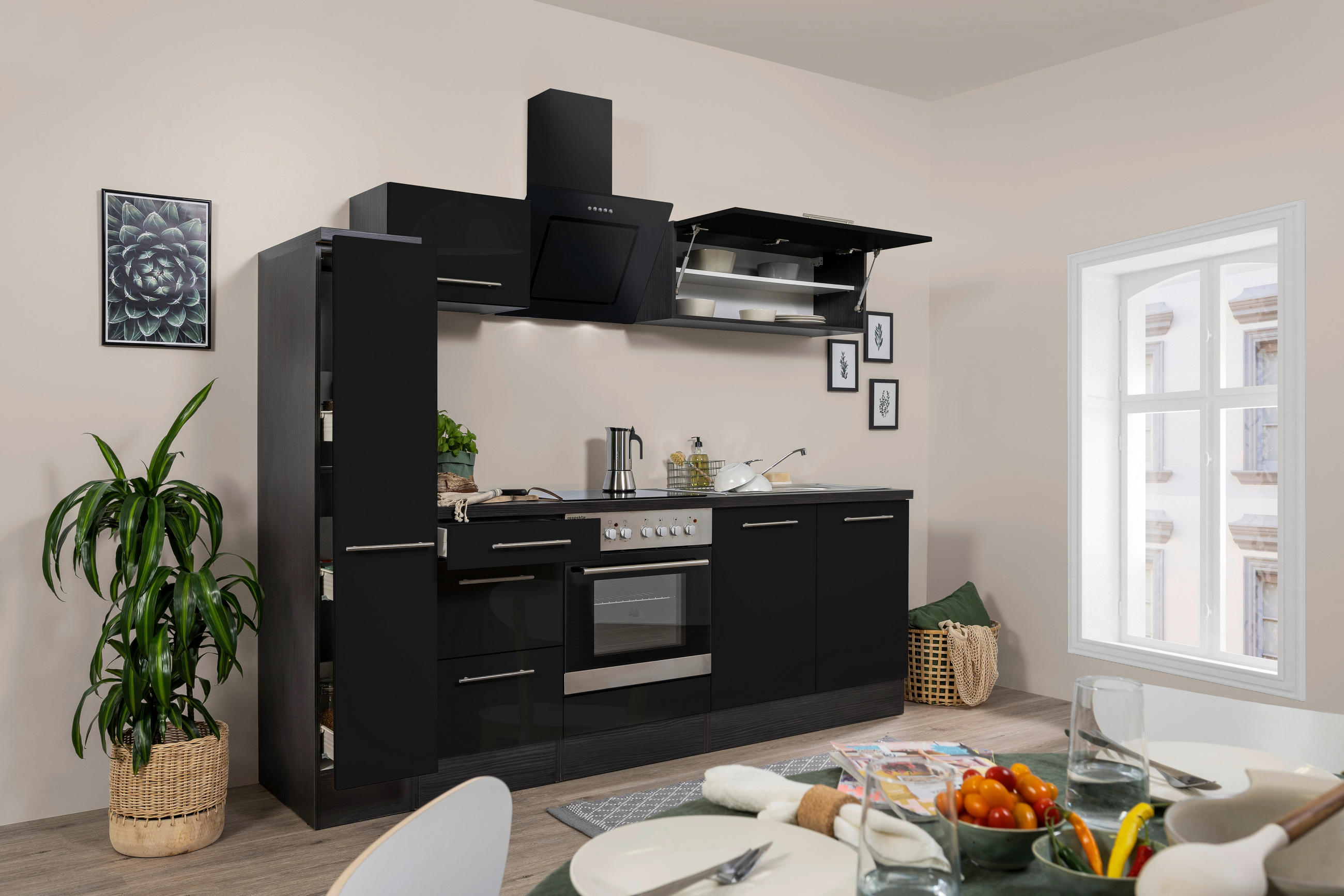 KÜCHENBLOCK 240 cm   in Grau, Schwarz  - Alufarben/Schwarz, Basics, Holzwerkstoff (240cm) - Respekta