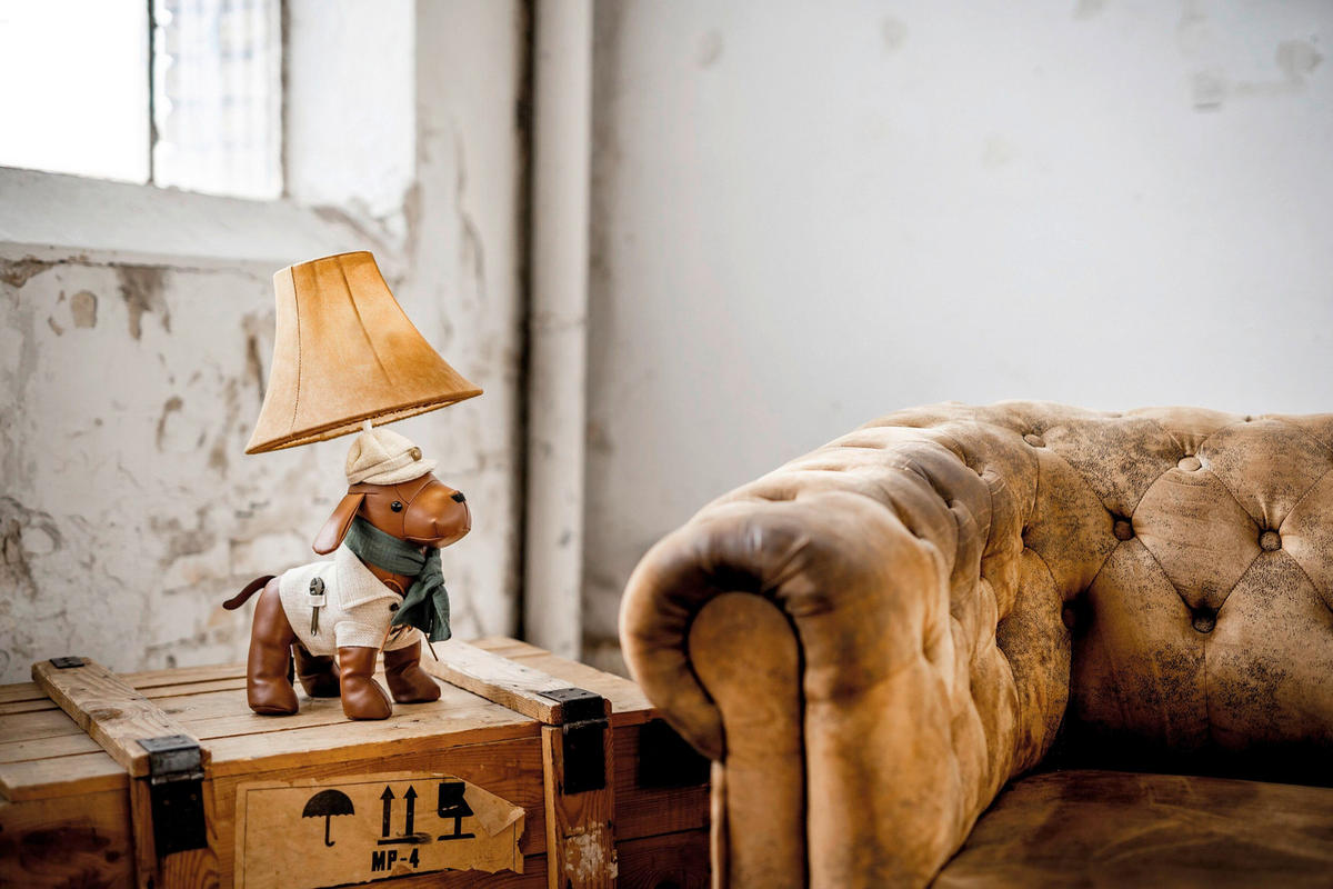 LED-KINDERTISCHLEUCHTE Spike der Jagdhund 26/27/48 cm   - Hellbraun/Weiß, LIFESTYLE, Textil/Metall (26/27/48cm) - Happy Lamps