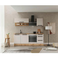 KÜCHENBLOCK Aveiro 220 cm  in Kaschmir, Eiche Wotan  - Kaschmir/Eiche Wotan, Trend, Holzwerkstoff/Metall (220cm) - Held