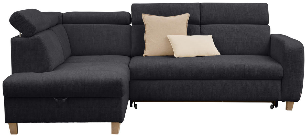 ECKSOFA inkl. Funktionen Graphitfarben Samt  - Graphitfarben, Natur, Holz/Textil (206/261cm) - Venda