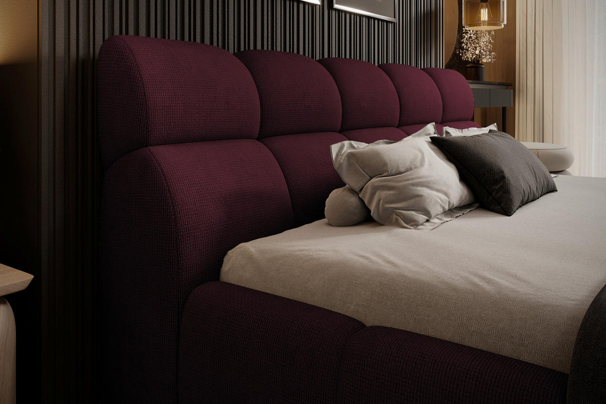 POLSTERBETT inkl. Bettkasten 180/200 cm  Bordeaux  - Bordeaux/Schwarz, Design, Holz/Kunststoff (180/200cm) - Esposa