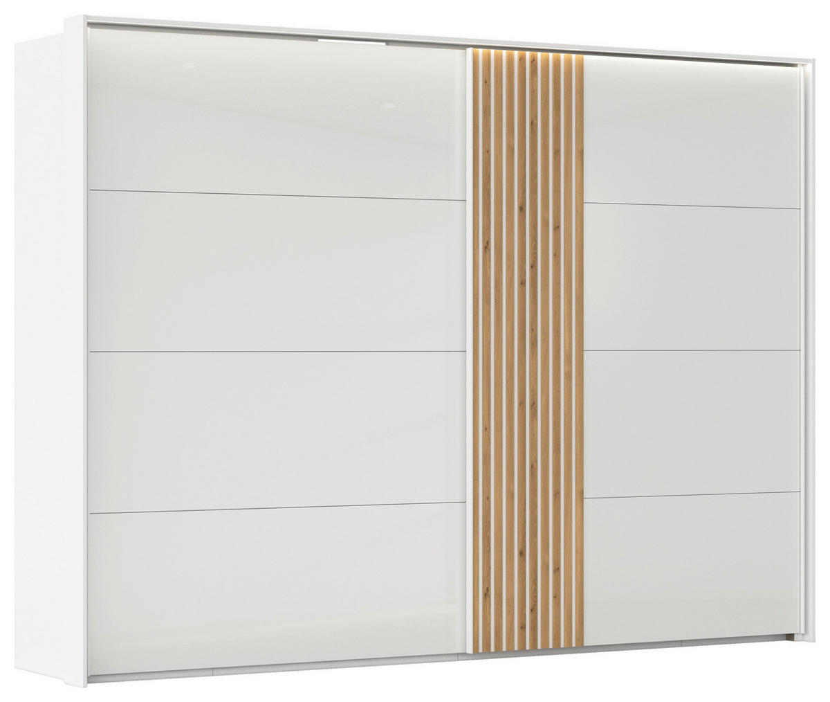 SCHWEBETÜRENSCHRANK  in Weiß, Eichefarben  - Eichefarben/Weiß, Design, Glas/Holzwerkstoff (301/223/68cm) - Novel
