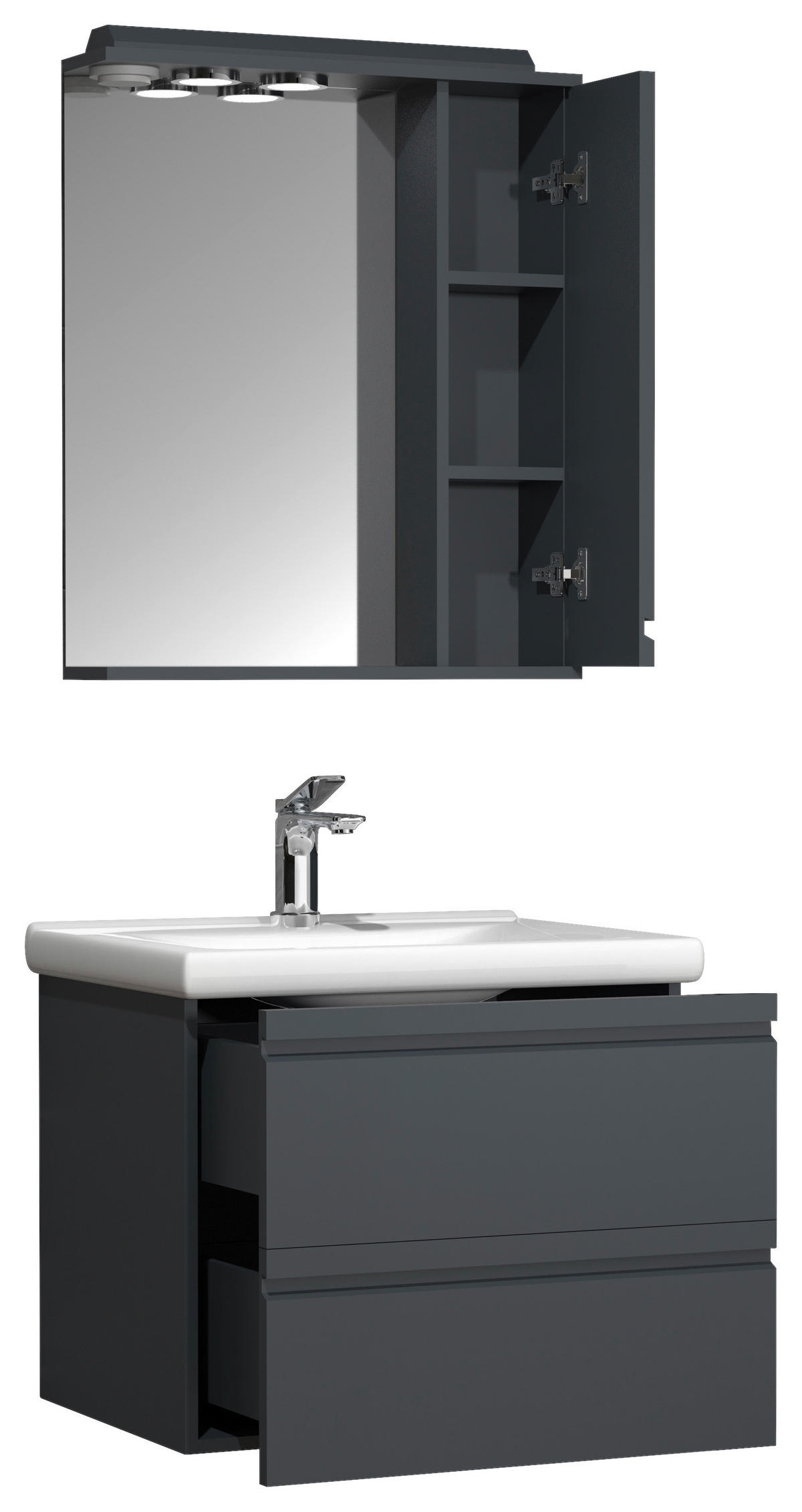 BADEZIMMER 3-teilig  in 60 cm  - Weiss/Anthrazit, Modern, Glas/Keramik (60cm) - MID.YOU