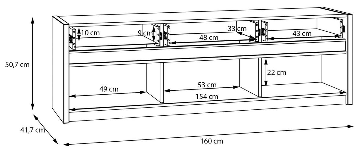TV-ELEMENT barve hrasta, peščene barve  - barve hrasta/peščene barve, Design, leseni material (160/50,7/41,7cm) - Hom`in