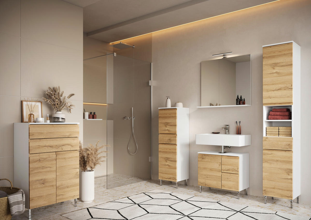 MIDISCHRANK 60/97/34 cm  - Chromfarben/Eichefarben, MODERN, Holzwerkstoff/Metall (60/97/34cm) - Germania