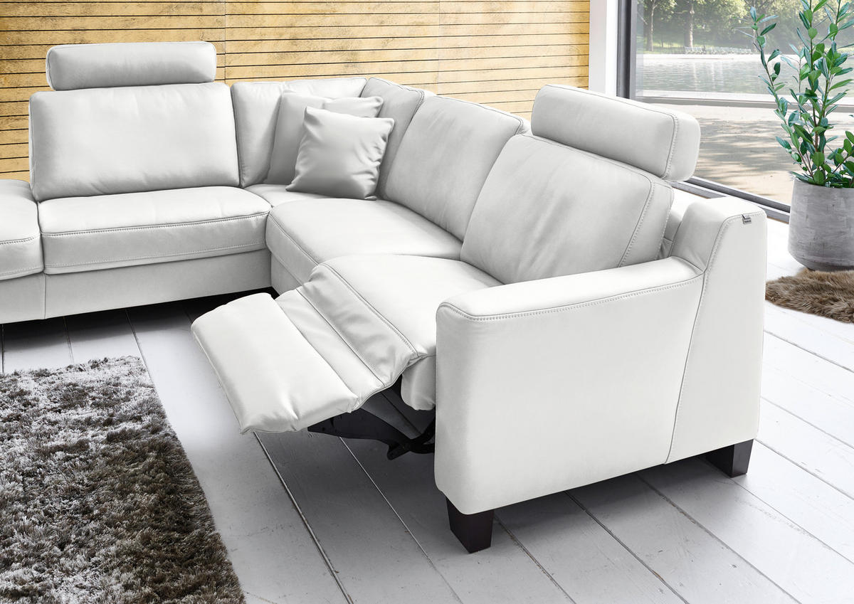 ECKSOFA in Echtleder Hellgrau  - Eichefarben/Hellgrau, Design, Leder/Holz (235/259cm) - Valdera