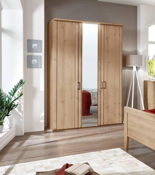 DREHTÜRENSCHRANK 3-türig Eiche Bianco  - Eiche Bianco/Silberfarben, KONVENTIONELL, Glas/Holzwerkstoff (150/197/58cm) - Venda