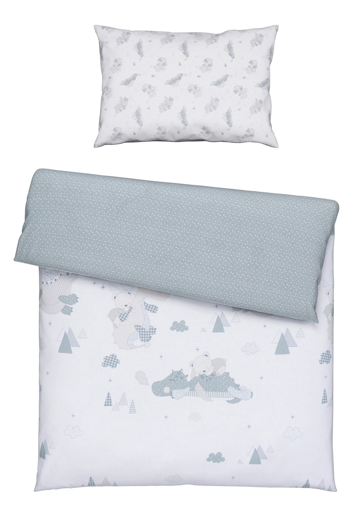 BABYBETTWÄSCHE Kleiner Drache Flachgewebe 100/135 cm  - Weiß/Grau, Basics, Textil (100/135cm) - Patinio
