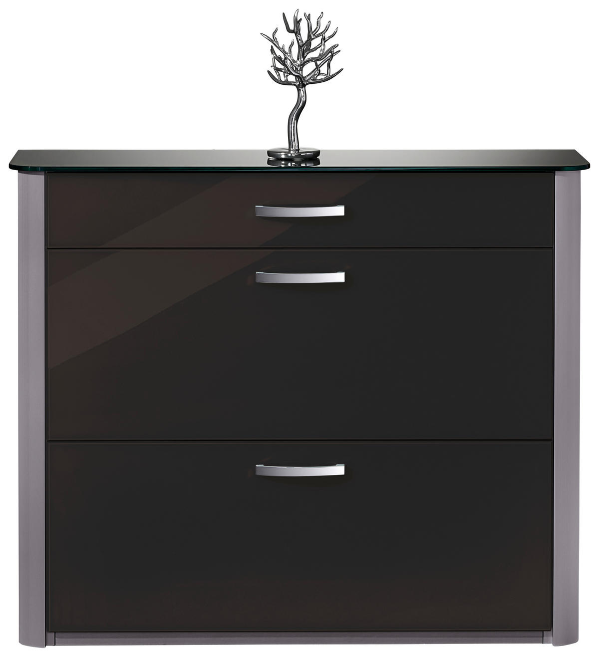 SCHUHSCHRANK Schwarz, Alufarben  - Chromfarben/Schwarz, Basics, Glas/Holzwerkstoff (117/97/28cm) - Moderano