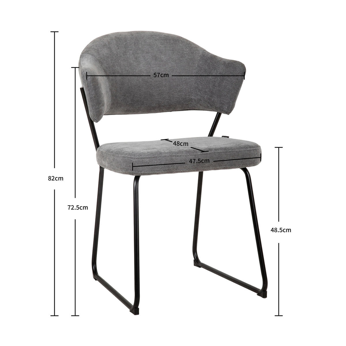 STUHL - Dunkelgrau/Schwarz, Design, Textil/Metall (57/82/62cm) - Novel