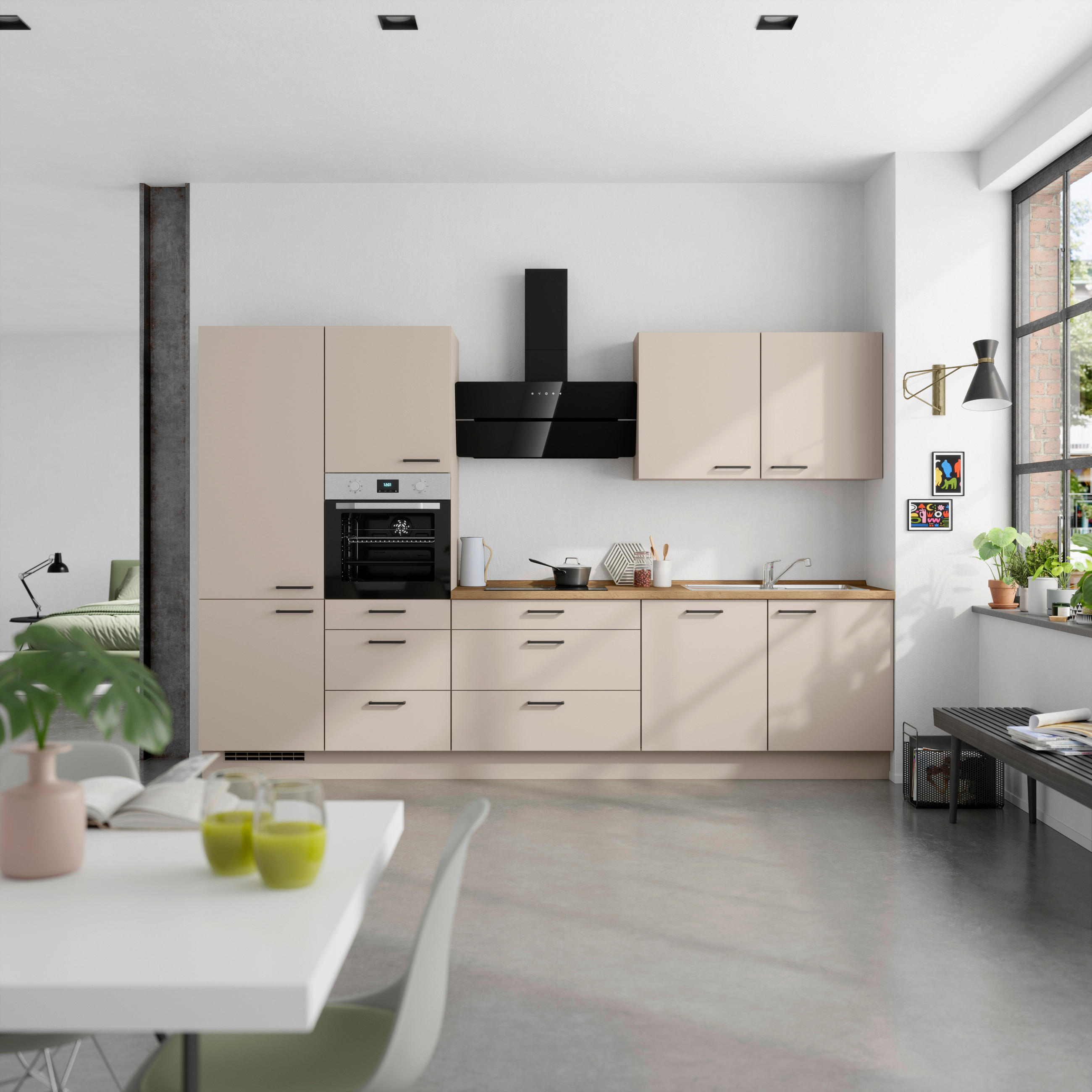 KÜCHENBLOCK Easytouch 330 cm  in Eichefarben, Sandfarben  - Sandfarben/Eichefarben, MODERN, Holzwerkstoff/Metall (330cm) - Nobilia