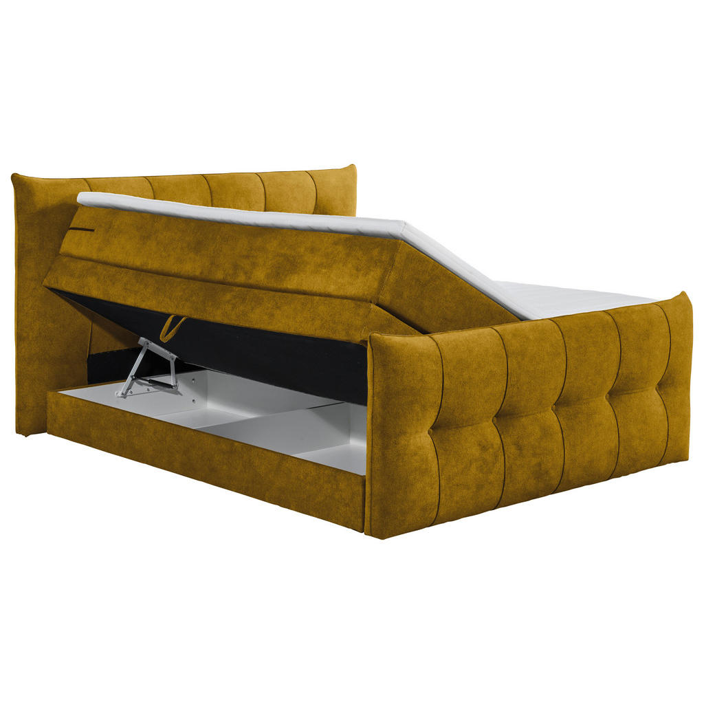 Thumbnail - Esposa Boxspringbett, Senfgelb, Textil, H3 + H4, 7-Zonen, Höhe ca. 18 cm, 180x200 cm, Topper durchgehend, Stoffauswahl, ...