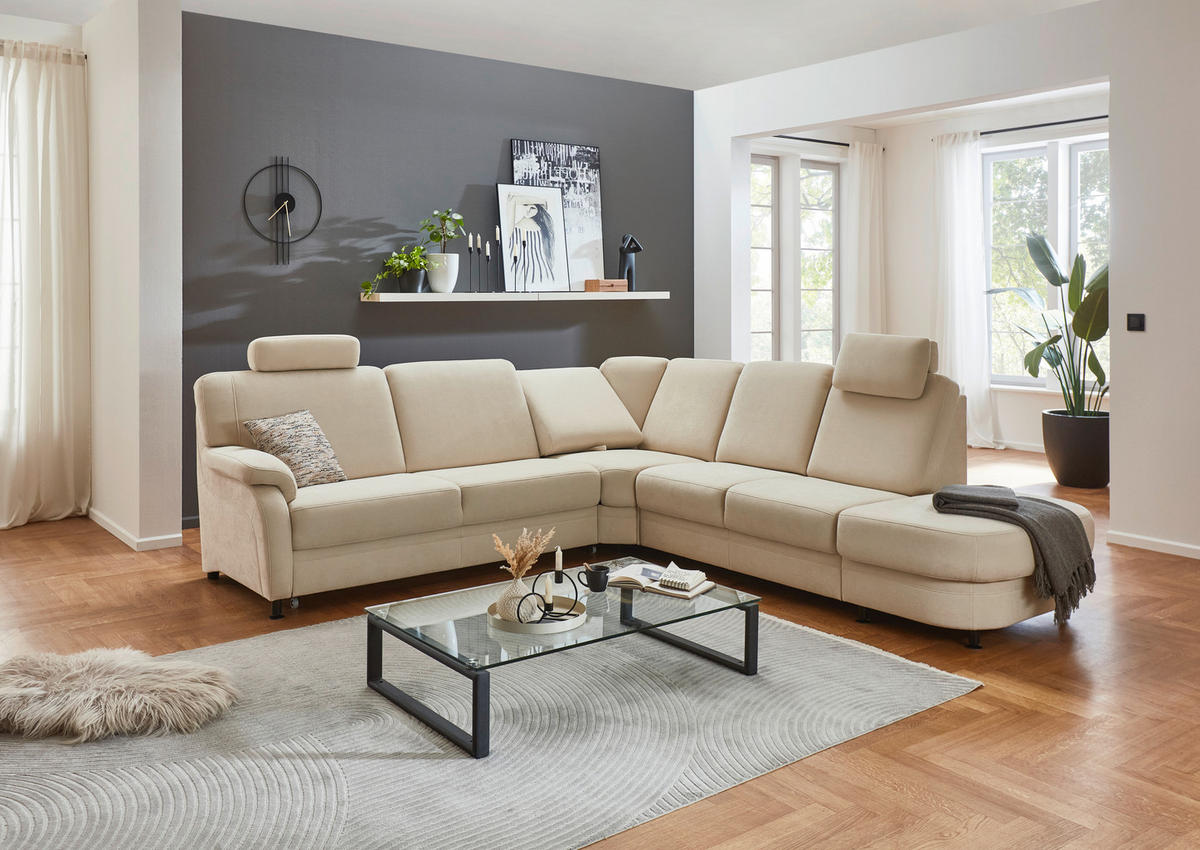 ECKSOFA in Flachgewebe Beige  - Beige/Schwarz, Konventionell, Textil/Metall (269/287cm) - Beldomo System