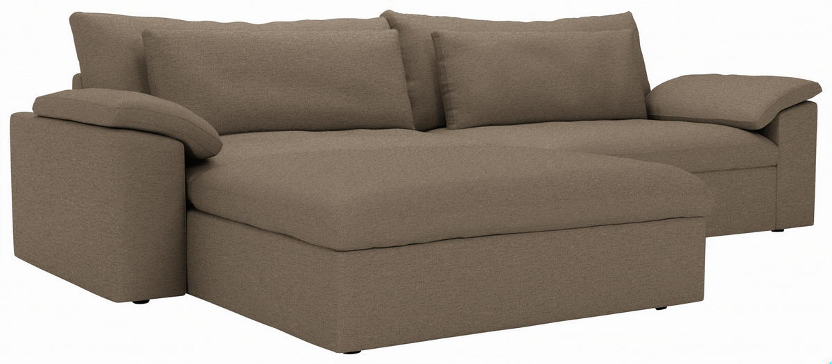 ECKSOFA Flachgewebe Hellbraun  - Hellbraun/Schwarz, Modern, Kunststoff/Textil (198/306cm) - Carryhome