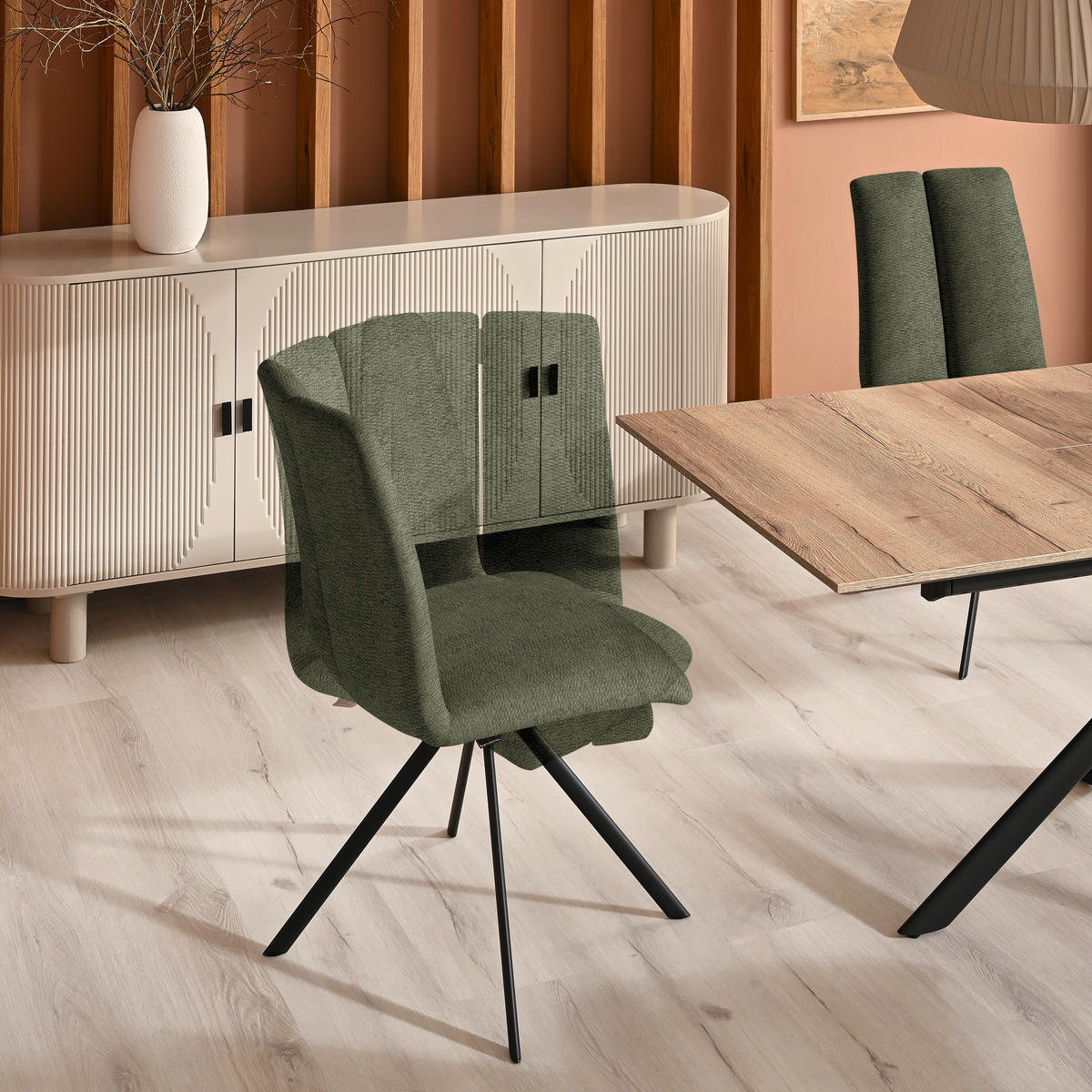 STUHL  Stoffauswahl Webstoff  - Pastellgrün/Anthrazit, Design, Textil/Metall (50/92/64cm) - Venjakob