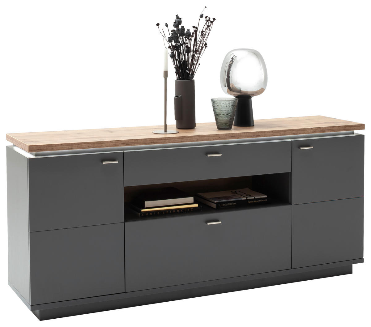 SIDEBOARD Neapel Neapel Eiche Wotan, Grau  180/81/44 cm  - Eiche Wotan/Grau, Design, Holzwerkstoff/Metall (180/81/44cm) - Stylife
