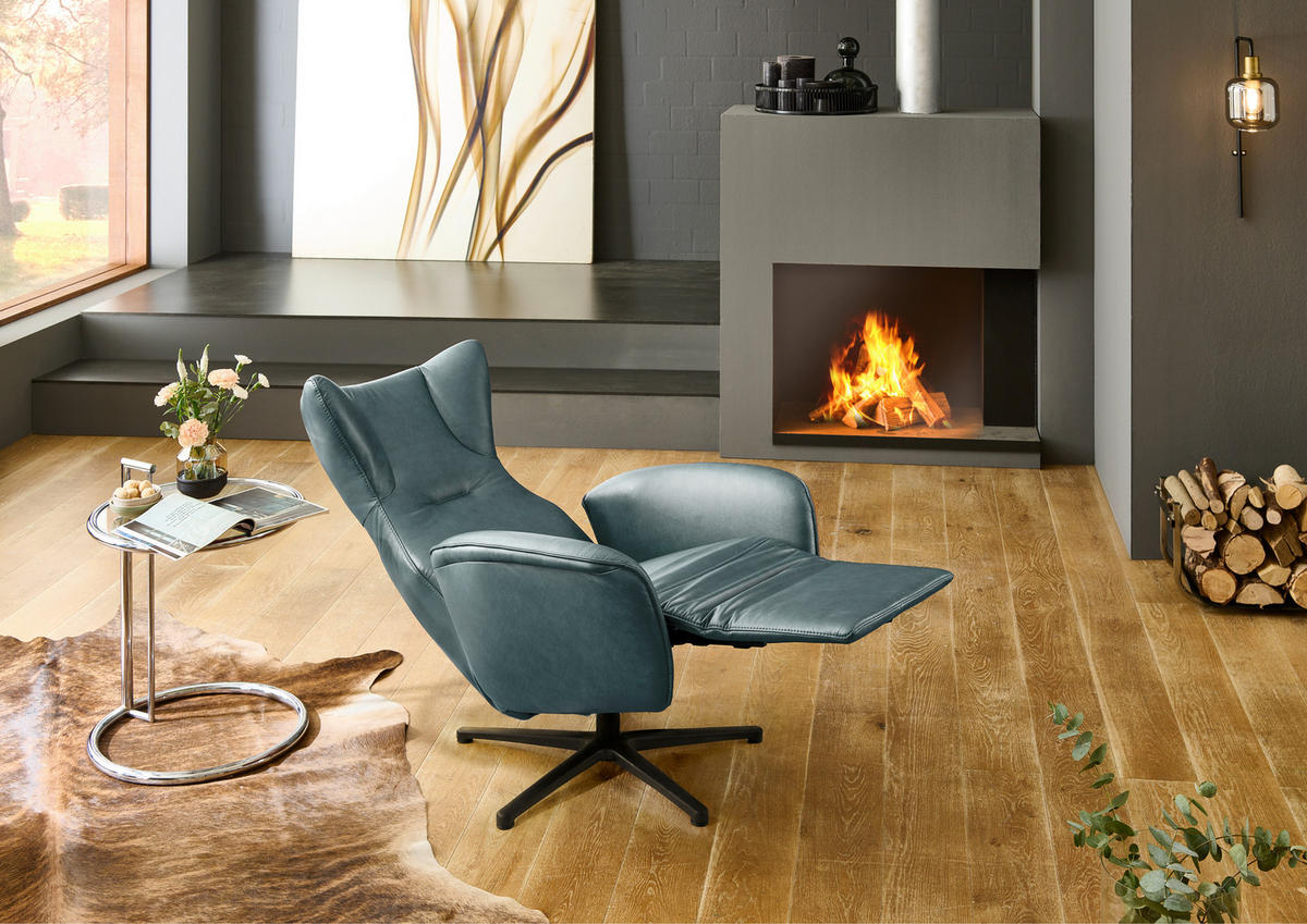 RELAXSESSEL Leder Graublau  - Graublau/Schwarz, Design, Leder/Metall (75/106/86cm) - Valdera