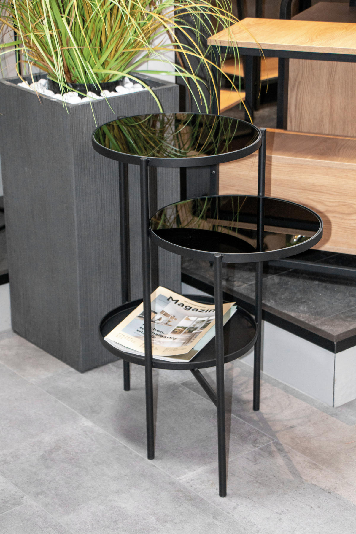 BEISTELLTISCH in Metall, Glas 56/39/71 cm  - Schwarz, Design, Glas/Metall (56/39/71cm)