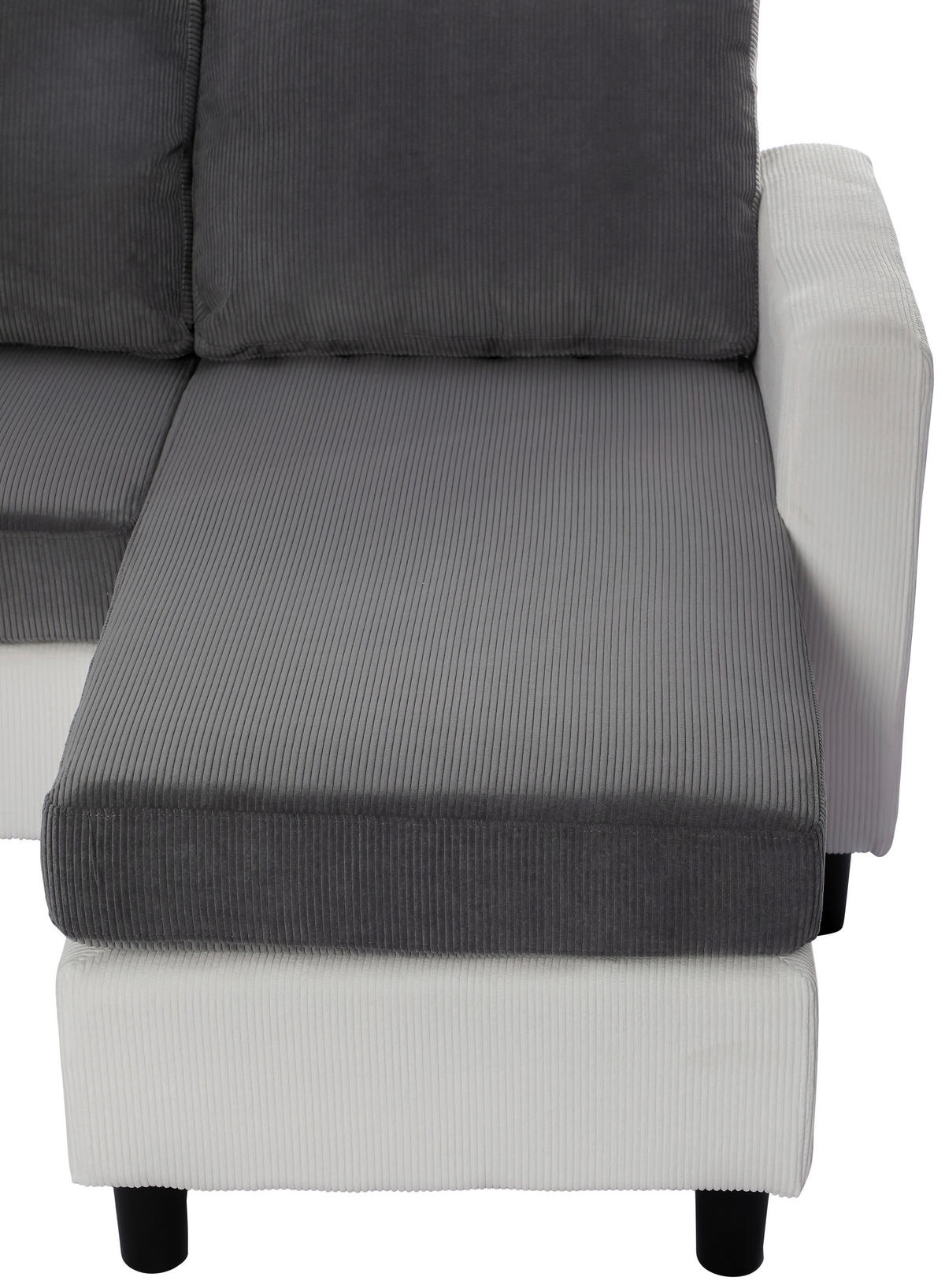 ECKSOFA Dunkelgrau Cord  - Dunkelgrau/Schwarz, Design, Kunststoff/Textil (198/135cm) - P & B