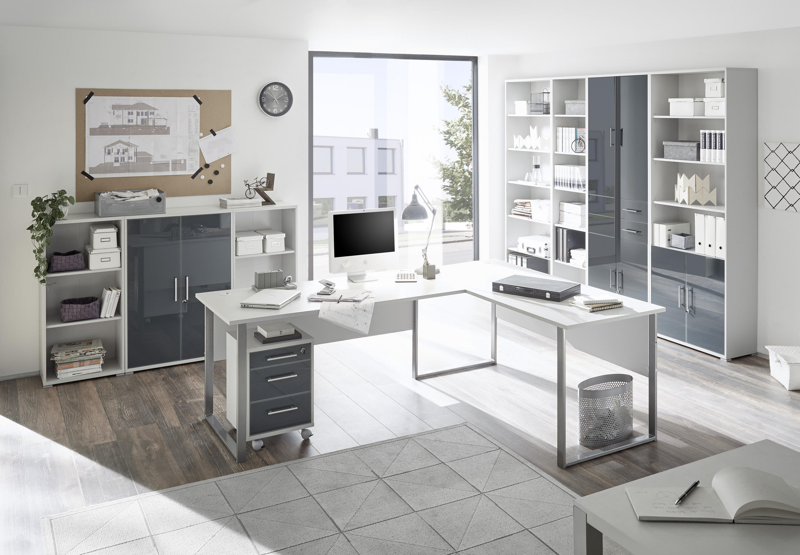 Thumbnail - Livetastic Aktenschrank, Graphit, Hellgrau, Holzwerkstoff, 3 Fächer, 2 Schublade(n) Schubladen, 79x220x35 cm, Arbeitszim...