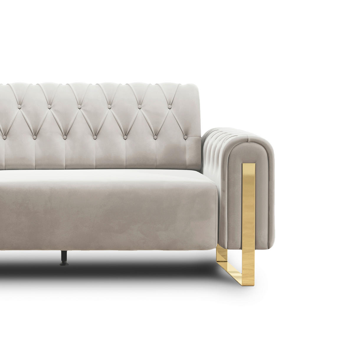 3-SITZER-SOFA Velours Beige  - Beige/Goldfarben, KONVENTIONELL, Textil/Metall (264/90/97cm) - Carryhome