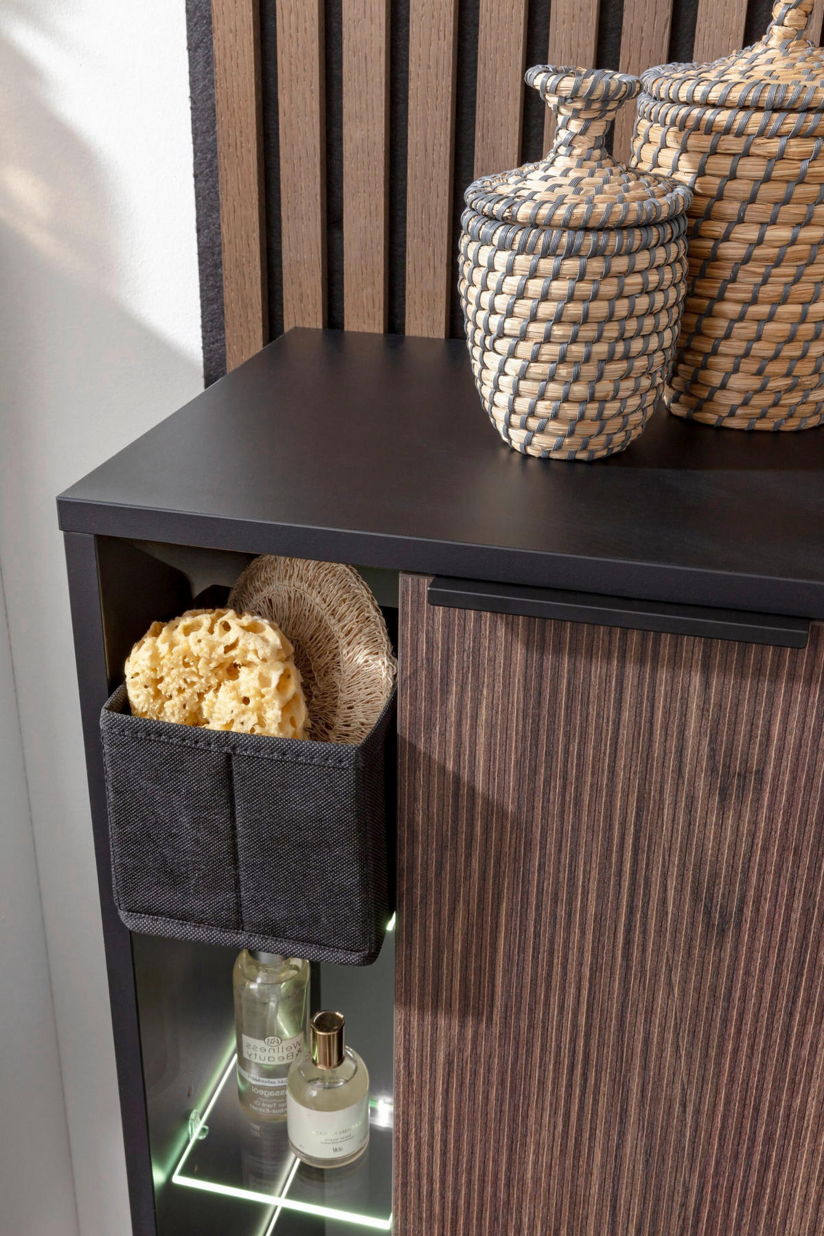 MIDISCHRANK 47/84,2/32 cm  - Eiche dunkel/Schwarz, Basics, Glas/Holzwerkstoff (47/84,2/32cm) - MID.YOU