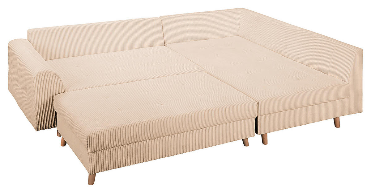 ECKSOFA inkl. Hocker Ariella in Cord Creme  231/161 cm  - Creme/Naturfarben, Design, Holz/Textil (231/161cm) - Livetastic