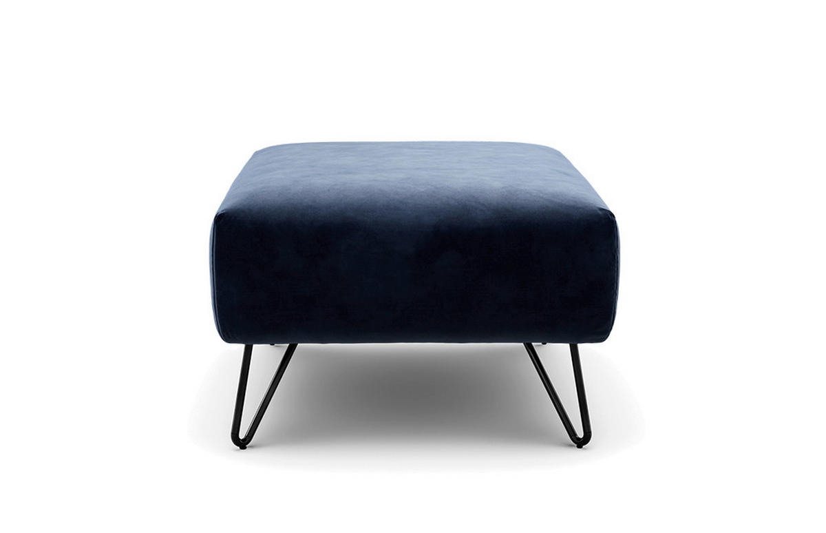 HOCKER Samt Dunkelblau  - Schwarz/Dunkelblau, Design, Textil/Metall (90/70/46cm) - SENSOO