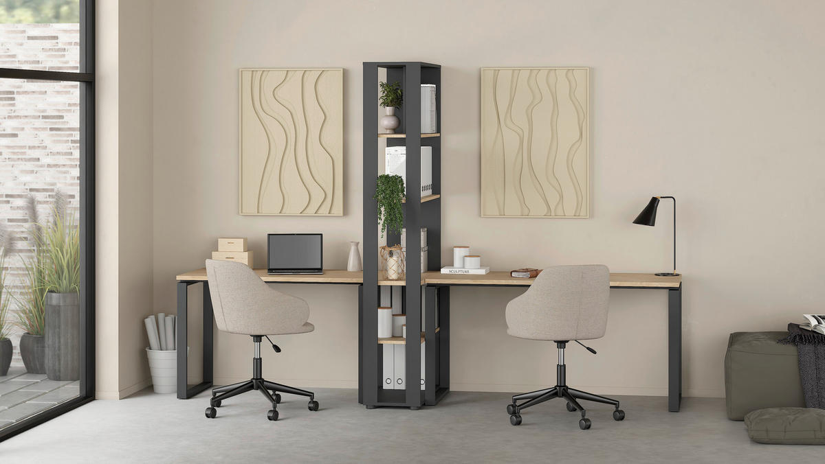 SCHREIBTISCH 150/60/75,6 cm  in Eichefarben  - Eichefarben/Grau, MODERN, Holzwerkstoff/Metall (150/60/75,6cm) - MID.YOU