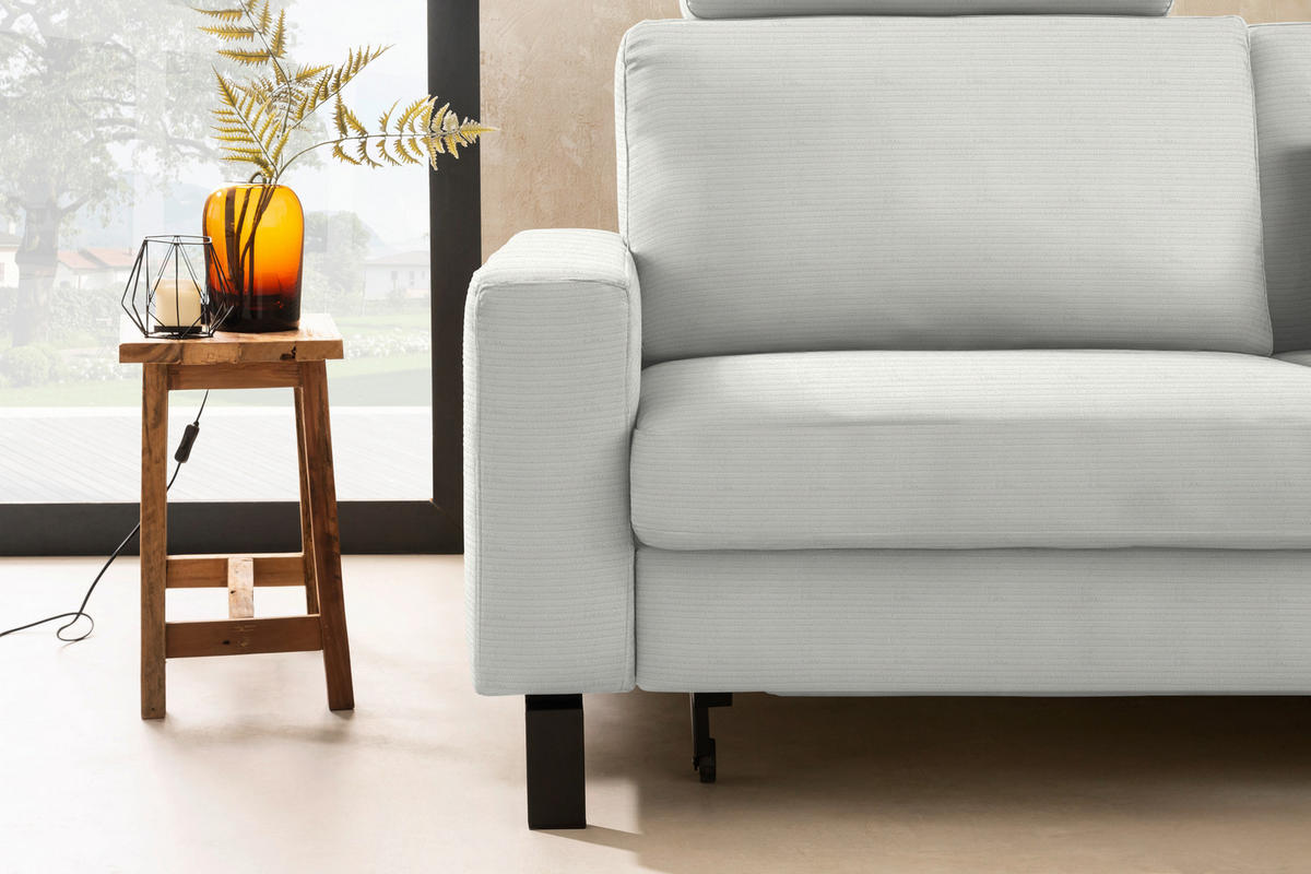ECKSOFA Cord Weiss  - Weiss/Schwarz, Design, Textil/Metall (298/185cm) - Pure Home Lifestyle